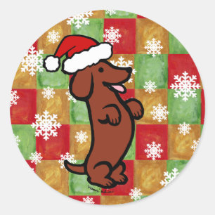 Dachshund Christmas Cartoon Snowflakes Classic Round Sticker