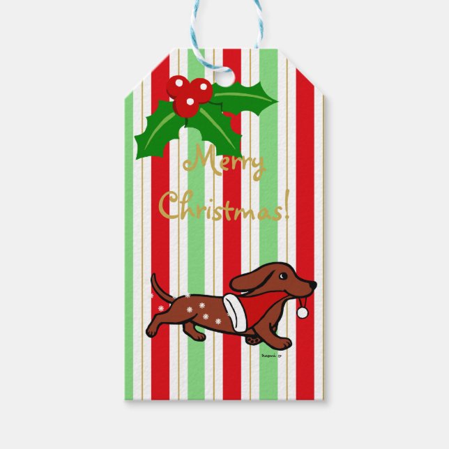 Dachshund Christmas Cartoon Snowflakes Gift Tags (Front)