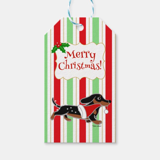Dachshund Christmas Cartoon Snowflakes Gift Tags (Front)
