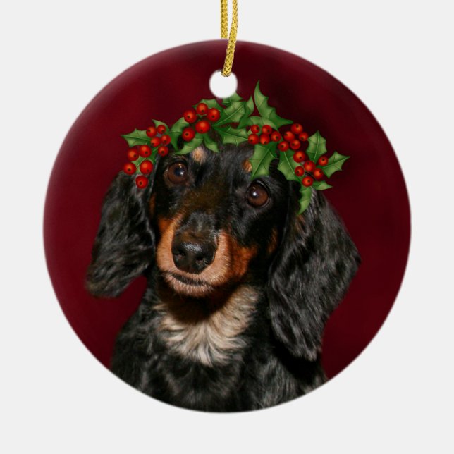 Dachshund Christmas Ceramic Tree Decoration (Front)