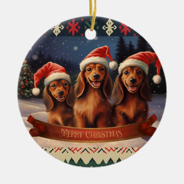 Dachshund Christmas Ceramic Tree Decoration (Front)