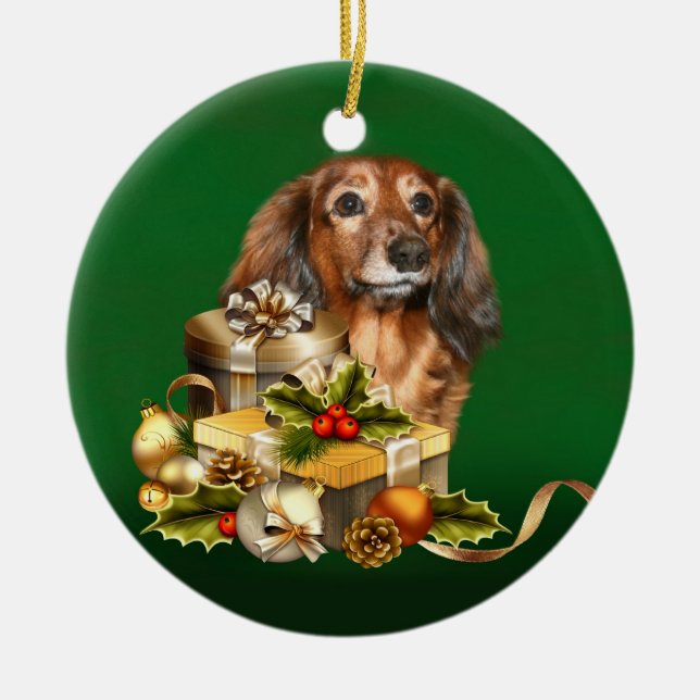 Dachshund Christmas Ceramic Tree Decoration (Front)