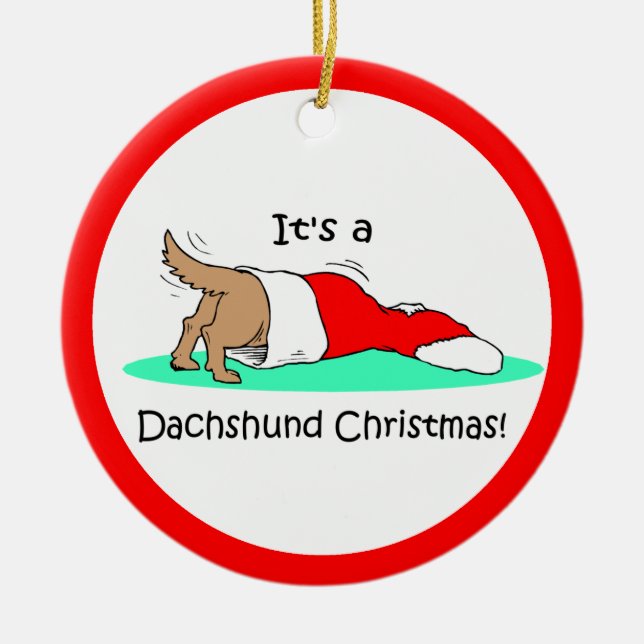 Dachshund Christmas Ceramic Tree Decoration (Front)