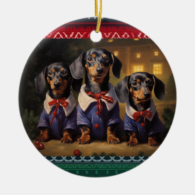 Dachshund Christmas Ceramic Tree Decoration (Front)