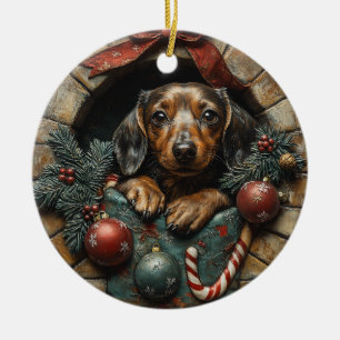 Dachshund Christmas Ceramic Tree Decoration