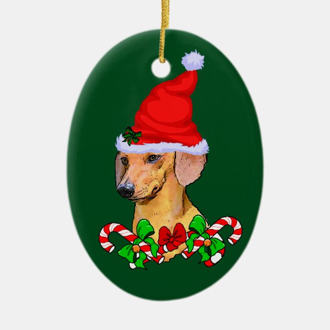Dachshund Christmas Ceramic Tree Decoration (Front)