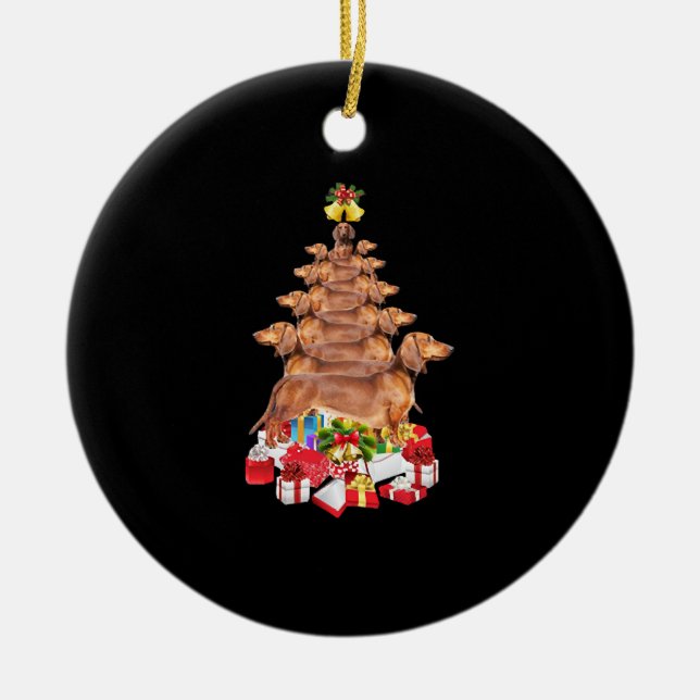 Dachshund Christmas  Ceramic Tree Decoration (Front)