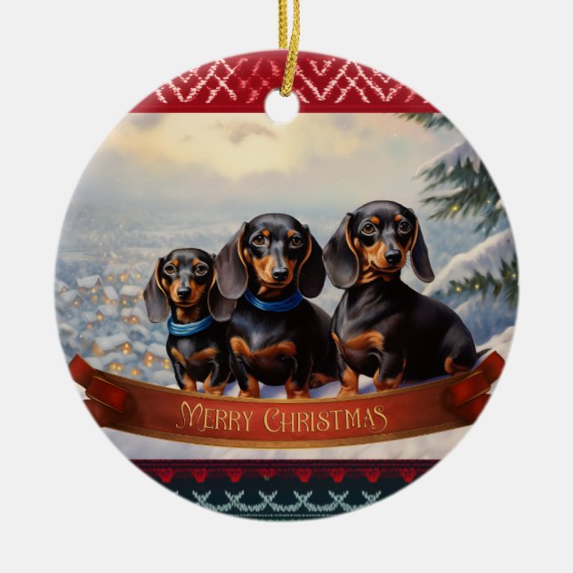 Dachshund Christmas Ceramic Tree Decoration (Front)