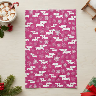 Dachshund Christmas Chef Gift Fuchsia Tea Towel