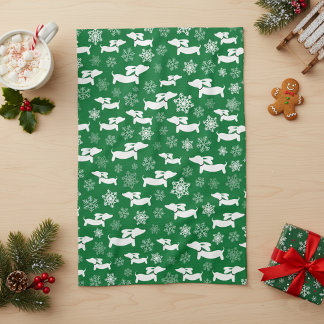 Dachshund Christmas Chef Gift Green  Tea Towel