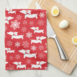 Dachshund Christmas Chef Gift Red Tea Towel