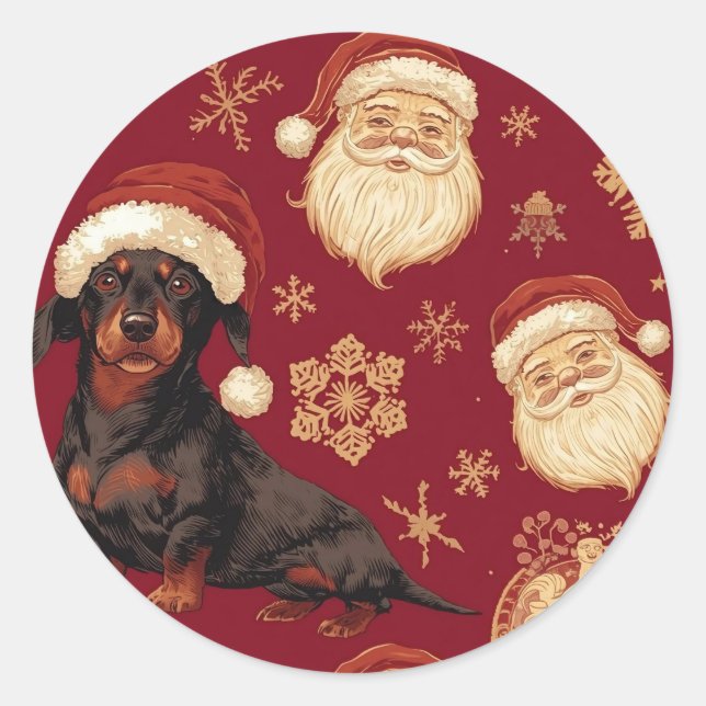 Dachshund christmas classic round sticker (Front)