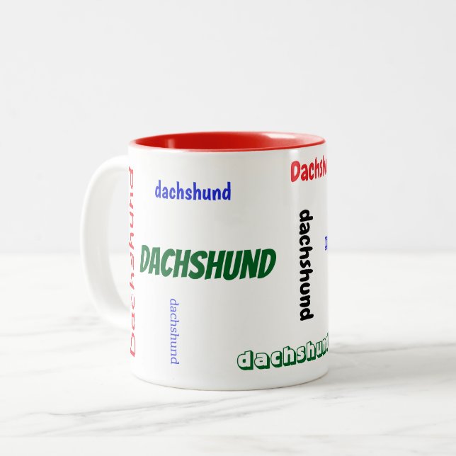 Dachshund Christmas Colour Font Two-Tone Coffee Mug (Front Left)