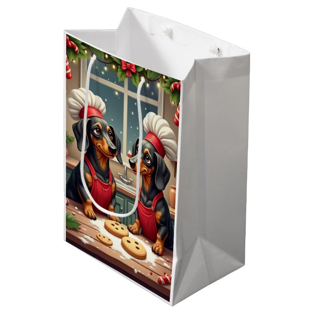 Dachshund Christmas Cookie Bakers Holiday Painting Medium Gift Bag (Front Angled)