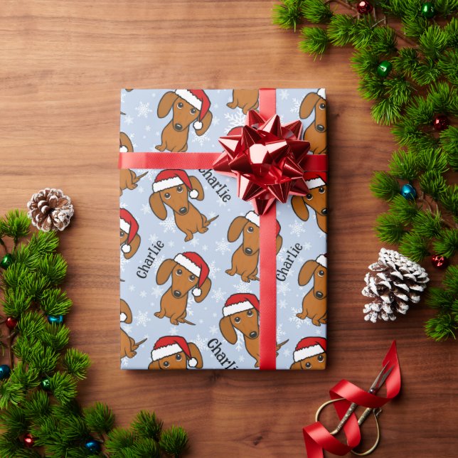 Dachshund Christmas Custom Name Cute Wiener Dog Wrapping Paper (Holiday Gift)
