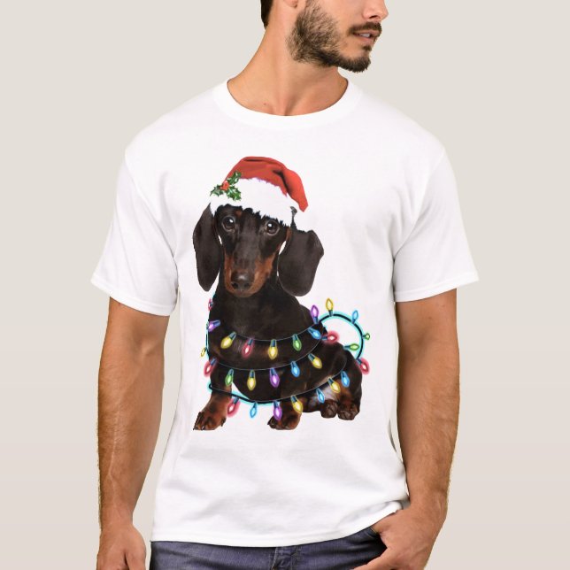 Dachshund Christmas dog beautiful hat dog T-Shirt (Front)