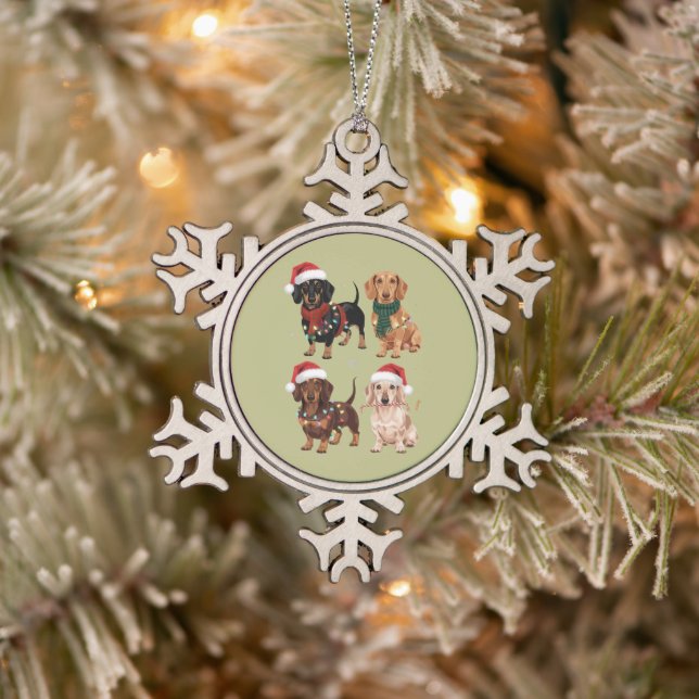 Dachshund Christmas Dog Mum Lover Xmas Gift Snowflake Pewter Christmas Ornament (Tree)