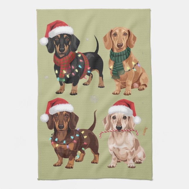 Dachshund Christmas Dog Mum Lover Xmas Gift Tea Towel (Vertical)