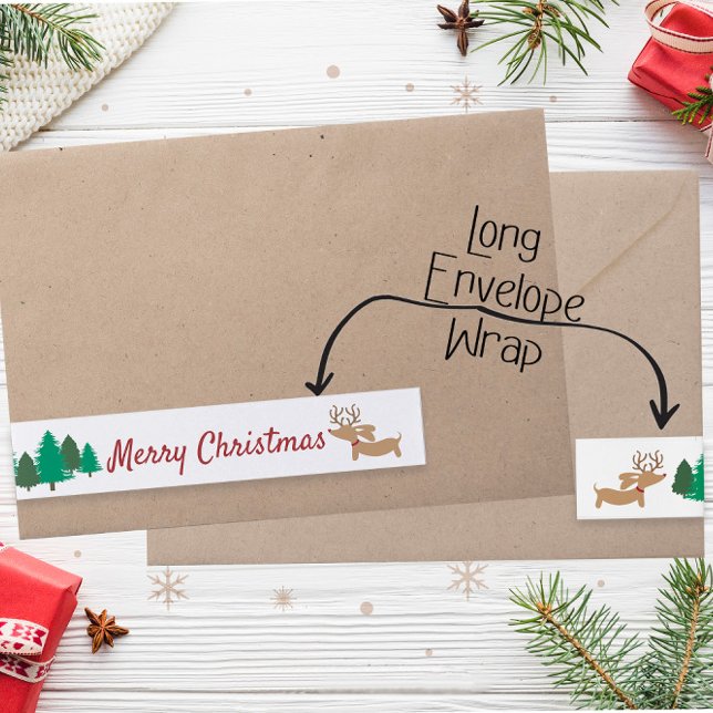 Dachshund Christmas Doxie Envelope Sticker Wraparound Address Label (extra long dachshund Christmas card envelope wraps)