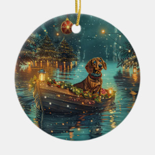 Dachshund Christmas Festive Voyage  Ceramic Tree Decoration