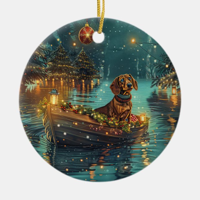 Dachshund Christmas Festive Voyage  Ceramic Tree Decoration (Front)