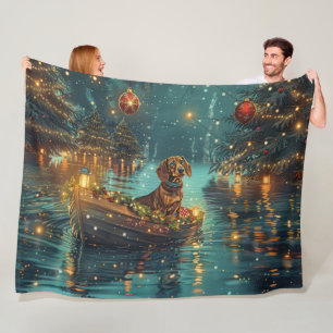 Dachshund Christmas Festive Voyage  Fleece Blanket