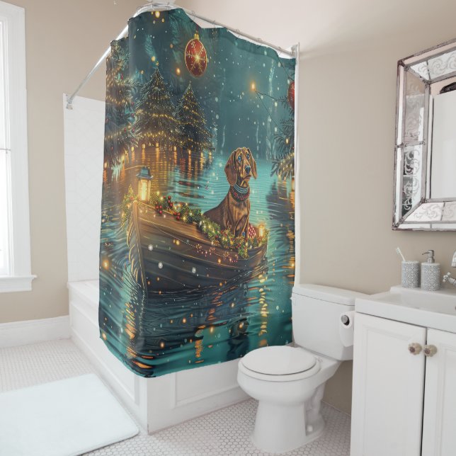 Dachshund Christmas Festive Voyage  Shower Curtain (In Situ)