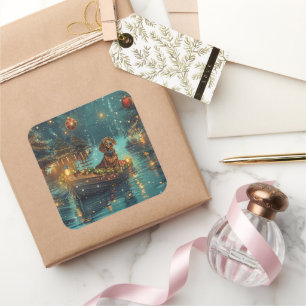 Dachshund Christmas Festive Voyage Square Sticker