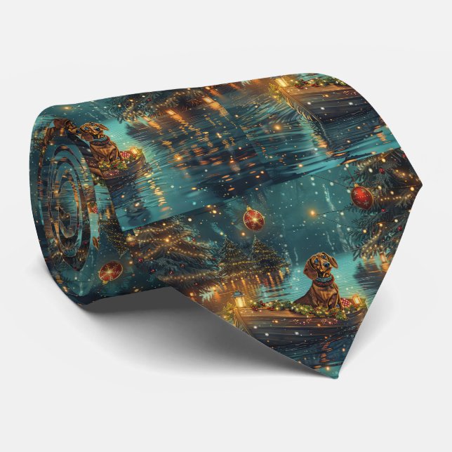 Dachshund Christmas Festive Voyage  Tie (Rolled)