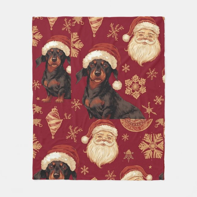 Dachshund christmas fleece blanket (Front)