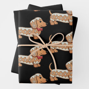 Dachshund Christmas Gingerbread Cookie Weiner Dog Wrapping Paper Sheet