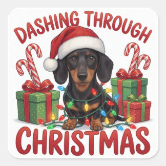 Dachshund Christmas Holiday Lights Festive Cheer Square Sticker