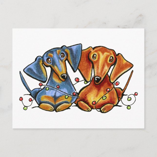Dachshund Christmas Holiday Postcard (Front)