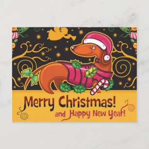 Dachshund Christmas Holiday Postcard