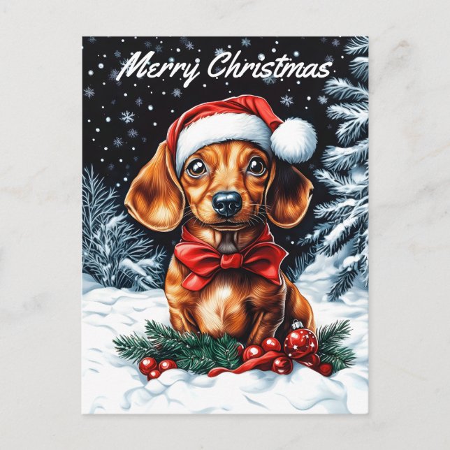 Dachshund Christmas Holiday Postcard (Front)