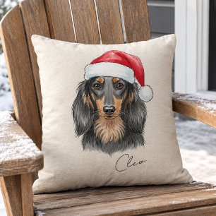 Dachshund Christmas Illustration Pet Name Cushion