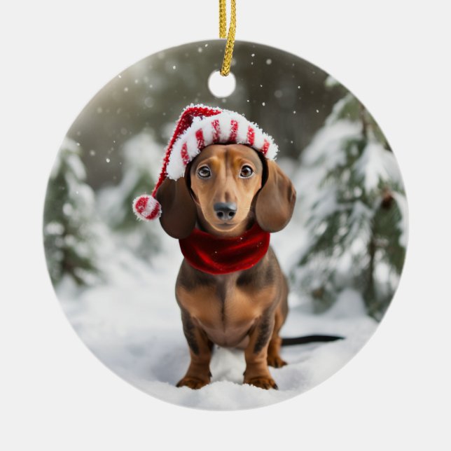 Dachshund Christmas Keepsake Ceramic Tree Decoration (Front)