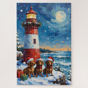 Dachshund Christmas Lighthouse Holiday Jigsaw Puzzle