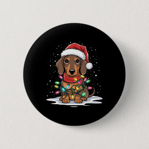 Dachshund Christmas Lights Santa Hat Dog Lover Hol 6 Cm Round Badge