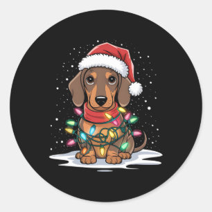 Dachshund Christmas Lights Santa Hat Dog Lover Hol Classic Round Sticker