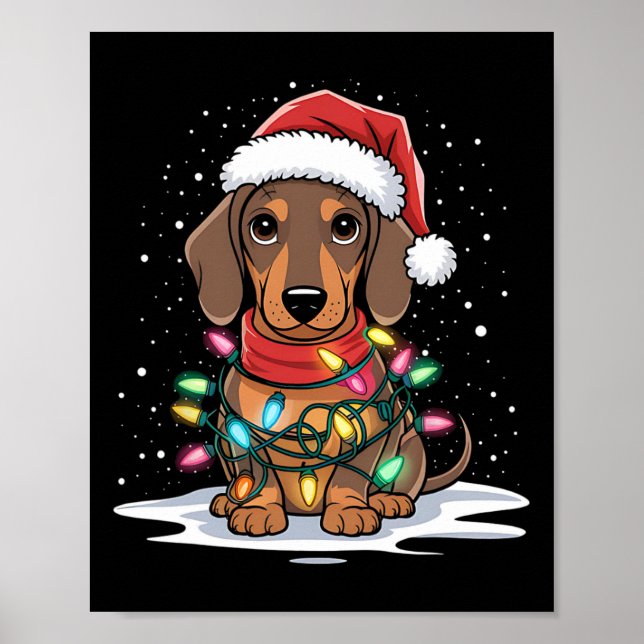 Dachshund Christmas Lights Santa Hat Dog Lover Hol Poster (Front)