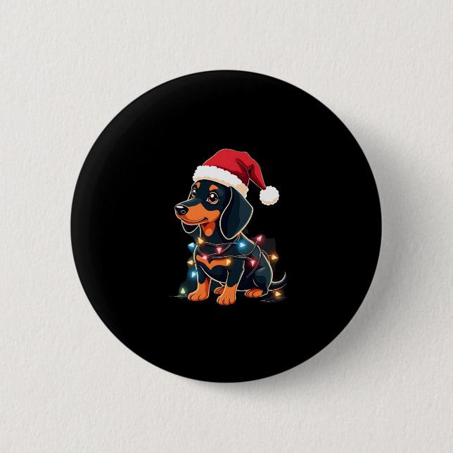 Dachshund Christmas Lights Santa Hat Xmas Dog Love 6 Cm Round Badge (Front)