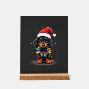 Dachshund Christmas Lights Santa Hat Xmas Dog Love Acrylic Sign