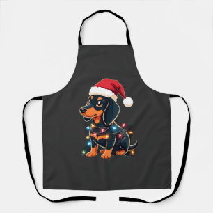 Dachshund Christmas Lights Santa Hat Xmas Dog Love Apron