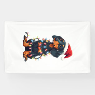 Dachshund Christmas Lights Santa Hat Xmas Dog Love Banner