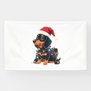 Dachshund Christmas Lights Santa Hat Xmas Dog Love Banner