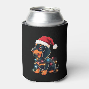 Dachshund Christmas Lights Santa Hat Xmas Dog Love Can Cooler