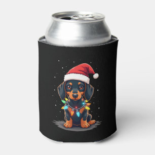 Dachshund Christmas Lights Santa Hat Xmas Dog Love Can Cooler