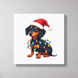 Dachshund Christmas Lights Santa Hat Xmas Dog Love Canvas Print