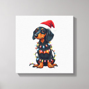 Dachshund Christmas Lights Santa Hat Xmas Dog Love Canvas Print